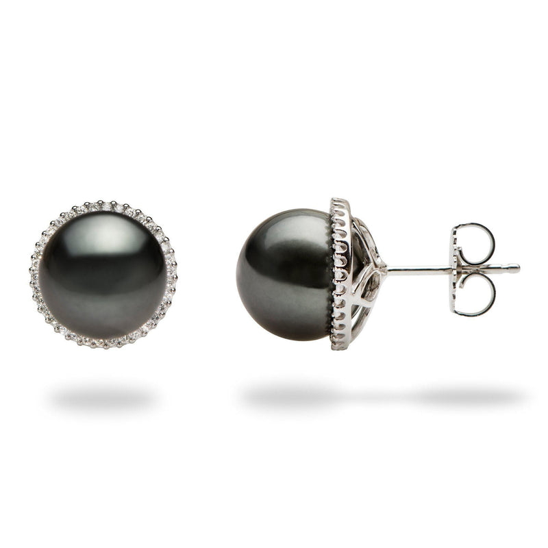Tahitian Black Pearl Earrings in 14K White Gold (10-11mm) 006-14764-Maui Divers Jewelry