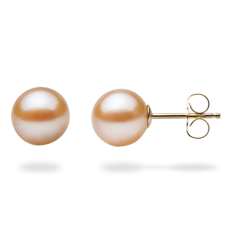 Peach Freshwater Pearl Earrings in Gold (7-8mm)-Maui Divers Jewelry