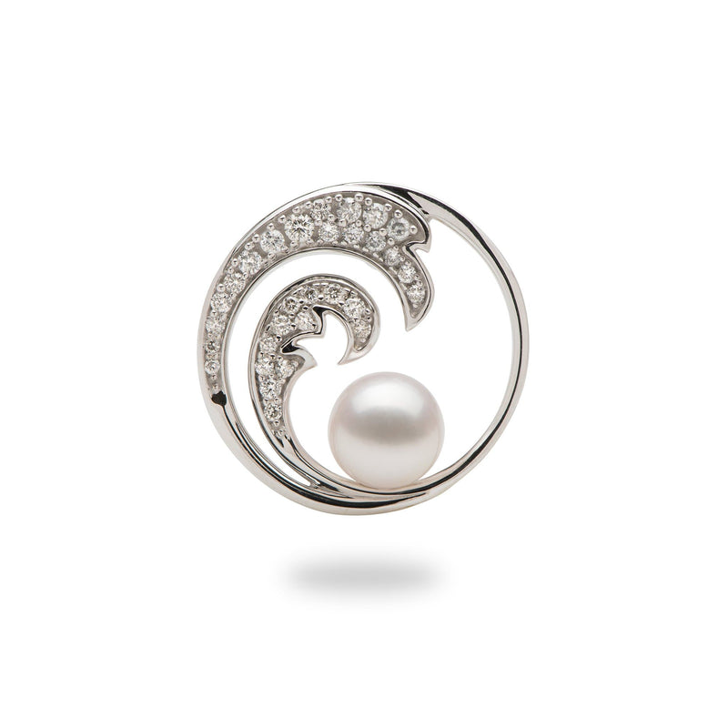 Nalu Akoya Pearl Pendant in White Gold with Diamonds - 24mm-Maui Divers Jewelry