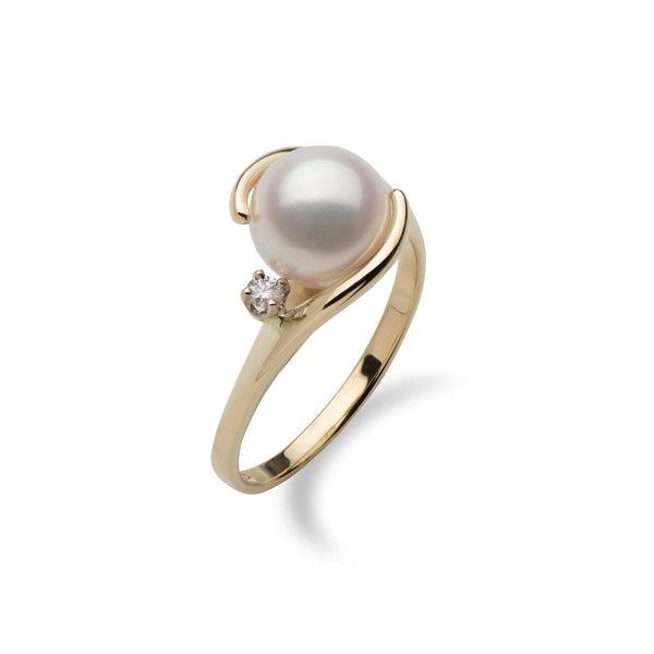 Akoya Pearl Ring with Diamond in Gold (8mm)-Maui Divers Jewelry