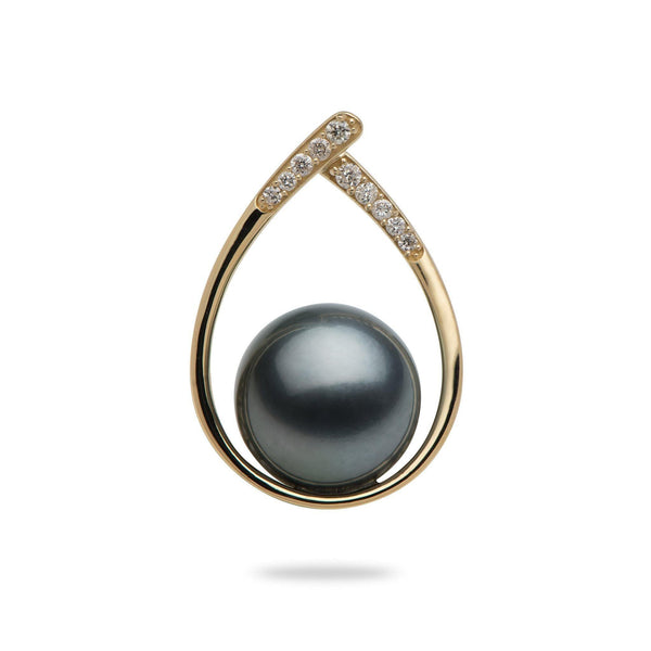 Tahitian Black Pearl Pendant in Gold with Diamonds-Maui Divers Jewelry