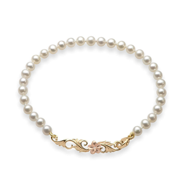 Hawaiian Heirloom Freshwater Pearl Bracelet in Two Tone Gold with Diamond-Maui Divers Jewelry