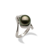 Tahitian Black Pearl Ring with Diamonds in 14K White Gold (11-12mm)-Maui Divers Jewelry