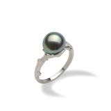 Hawaiian Heritage Tahitian Black Pearl Ring in 14K White Gold-Maui Divers Jewelry