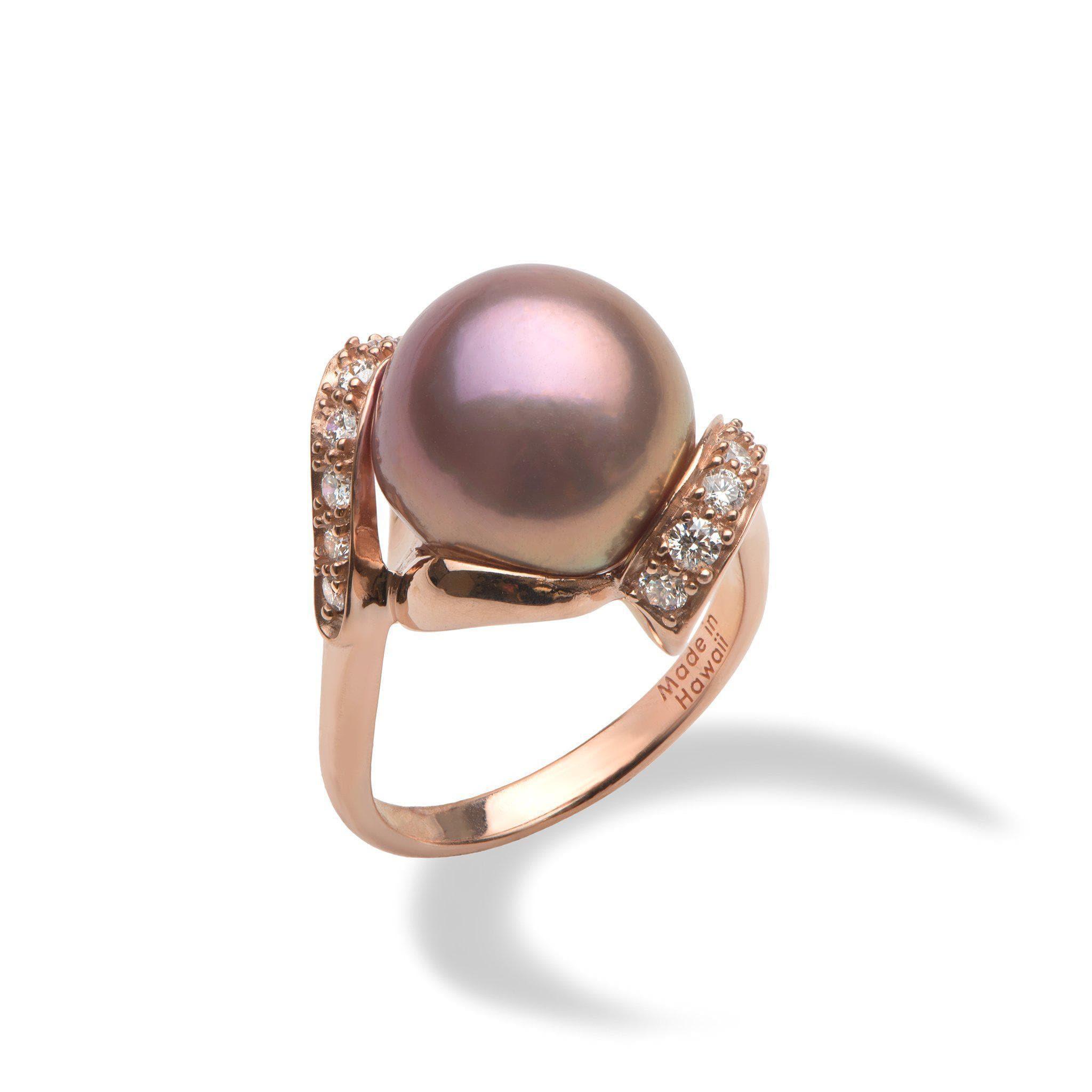 Lilac Freshwater Pearl Ring with Diamonds in Rose Gold (12-13mm)-Maui Divers Jewelry