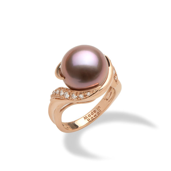 Lilac Freshwater Pearl Ring with Diamonds in Rose Gold (12-13mm)-Maui Divers Jewelry