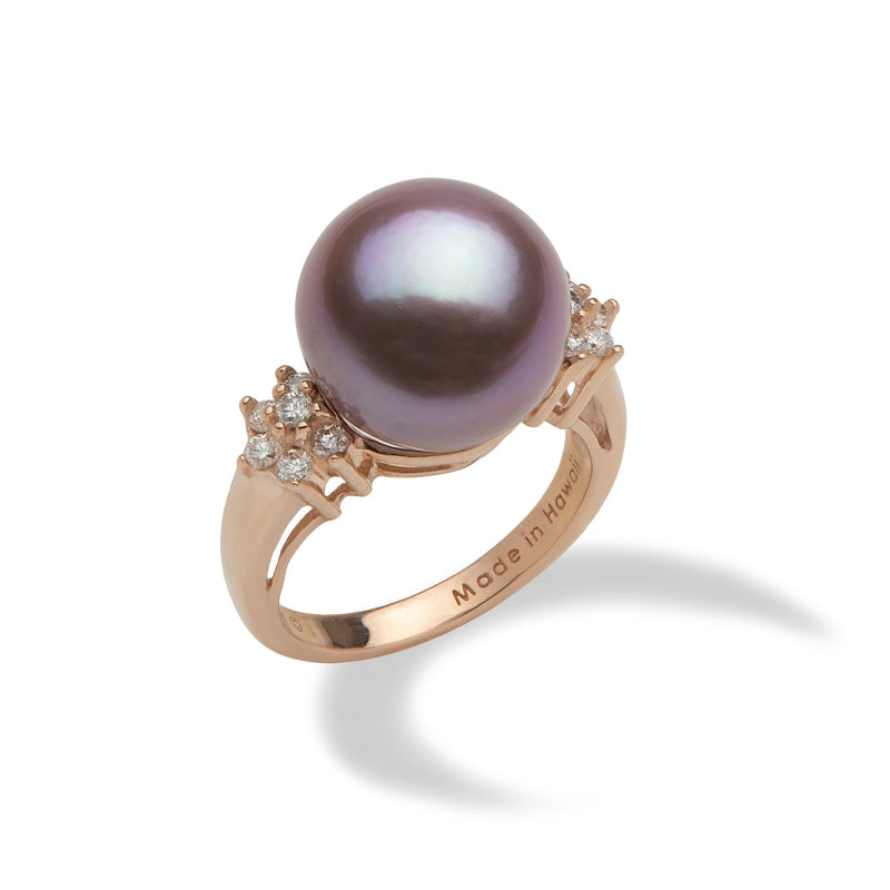 Ultra Violet Freshwater Pearl Ring with Diamonds in Rose Gold (12-13mm)-Maui Divers Jewelry