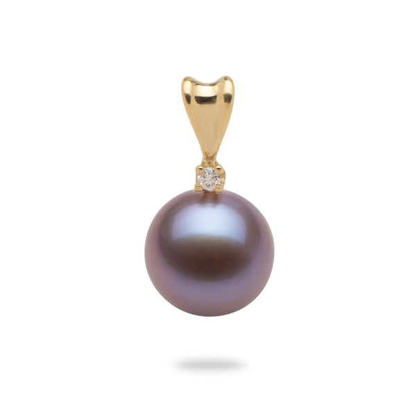 Lilac Freshwater Pearl (9-10mm) Pendant in Gold with Diamonds-Maui Divers Jewelry