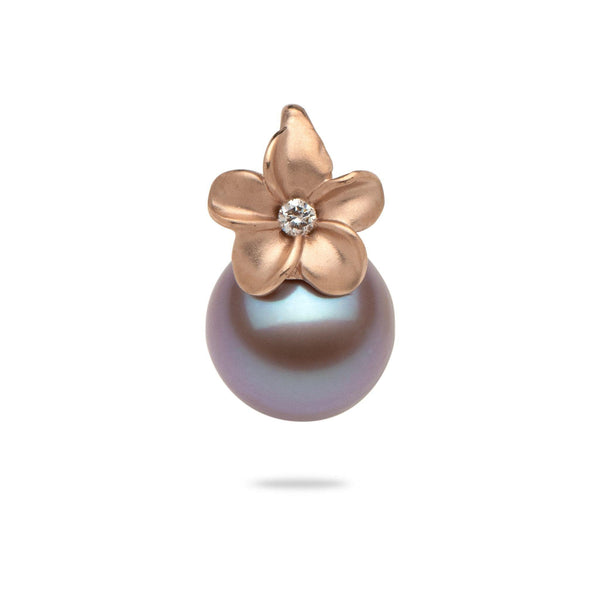 Plumeria Lilac Freshwater Pearl Pendant in Rose Gold (9-10mm)-Maui Divers Jewelry