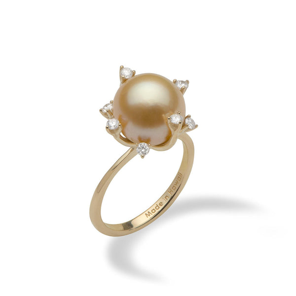 Protea South Sea Gold Pearl Ring in Gold with Diamonds-Maui Divers Jewelry
