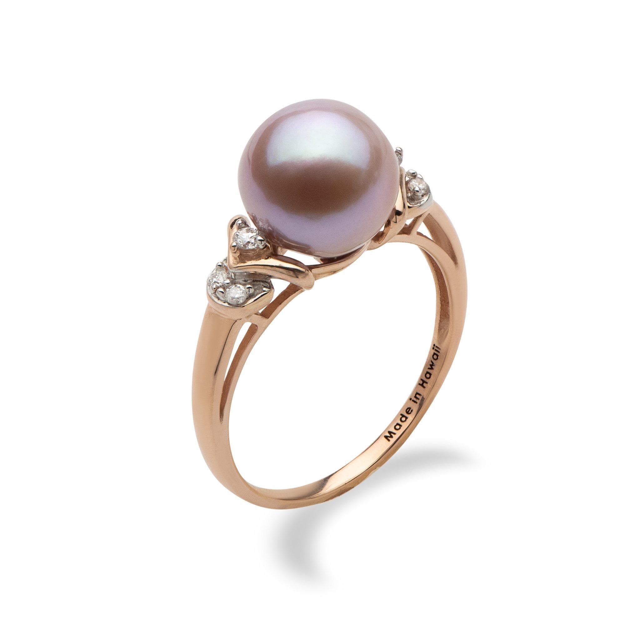 Lilac Freshwater Pearl Ring in Rose Gold with Diamonds-Maui Divers Jewelry