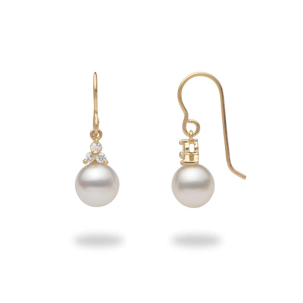 South Sea White Pearl Earrings in Gold with Diamonds-Maui Divers Jewelry