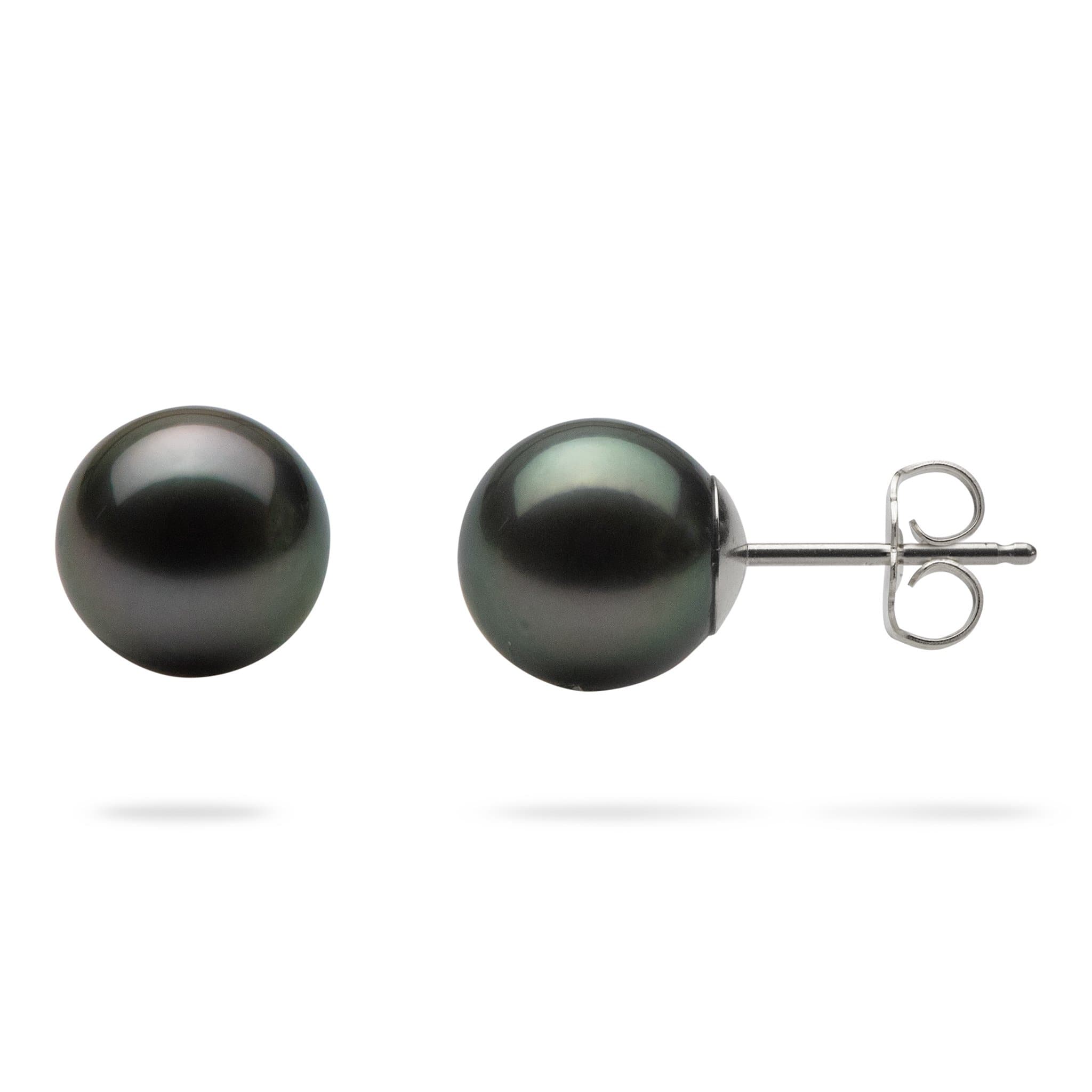 Tahitian Black Pearl Earrings in 14K White Gold (9-10mm)-Maui Divers Jewelry