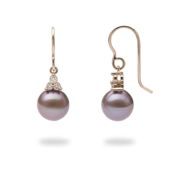Ultraviolet Freshwater Pearl Earrings in Rose Gold with Diamonds-Maui Divers Jewelry