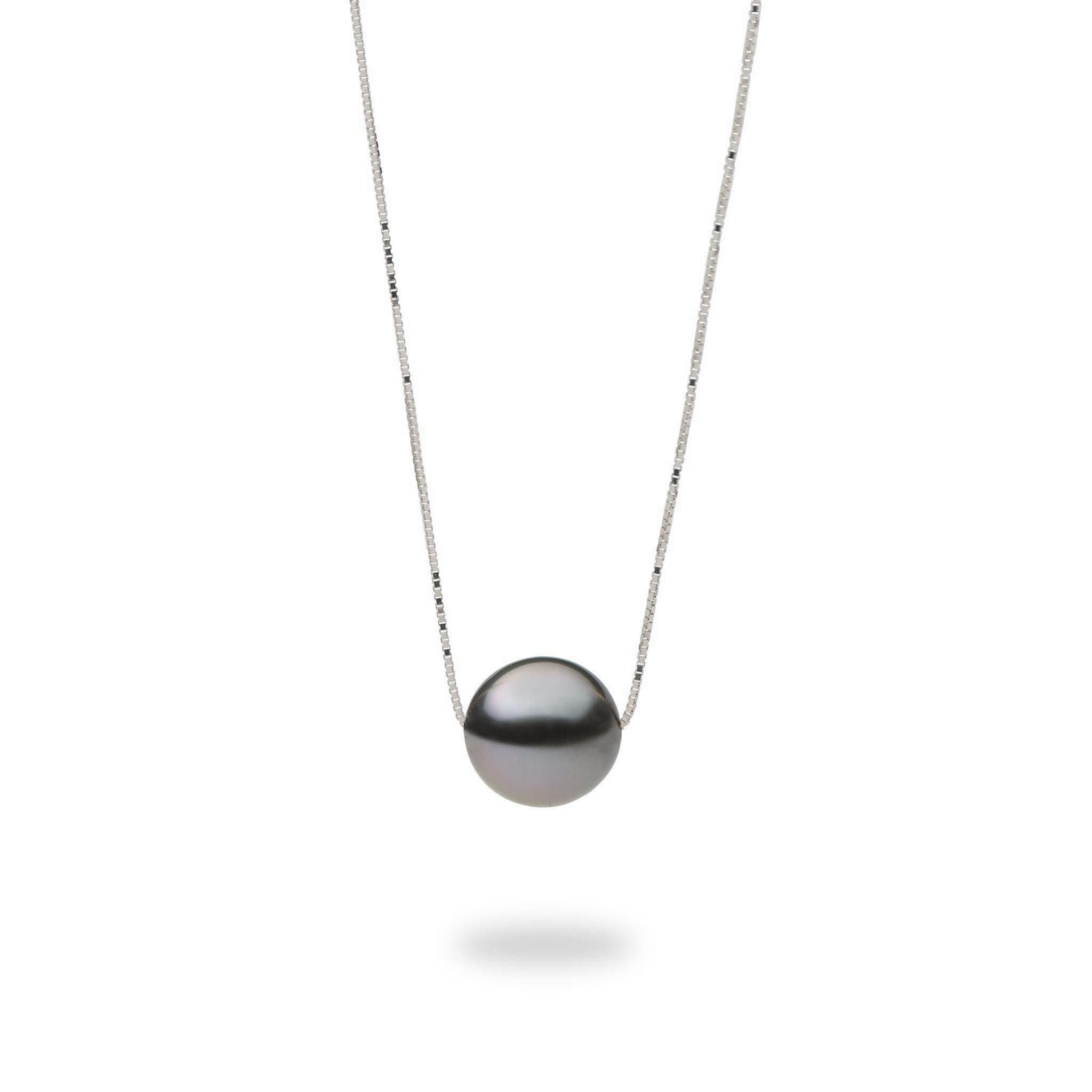 16-18" Adjustable Tahitian Black Floating Pearl Necklace in White Gold-Maui Divers Jewelry