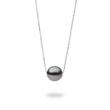 16-18" Adjustable Tahitian Black Floating Pearl Necklace in White Gold-Maui Divers Jewelry
