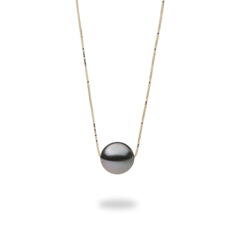 16-18" Adjustable Tahitian Black Floating Pearl Necklace in Gold - Maui Divers Jewelry