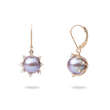 Protea Ultra Violet Freshwater Pearl Earrings in Rose Gold with Diamonds-Maui Divers Jewelry