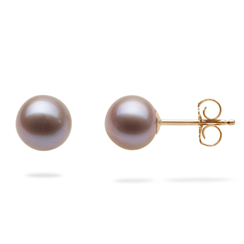Lavender Freshwater Pearl Earrings in Rose Gold (7-8mm)-Maui Divers Jewelry