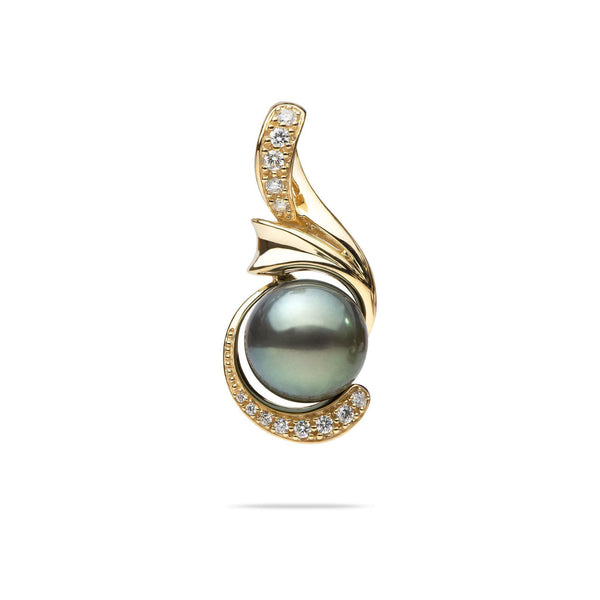 Tahitian Black Pearl Pendant with Diamonds in Gold-Maui Divers Jewelry