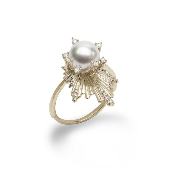 E Ho’āla Akoya Pearl Ring in Gold with Diamonds - 21mm-Maui Divers Jewelry
