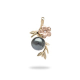 Pearls in Bloom Plumeria Tahitian Black Pearl Pendant in Two Tone Gold with Diamonds - 25mm