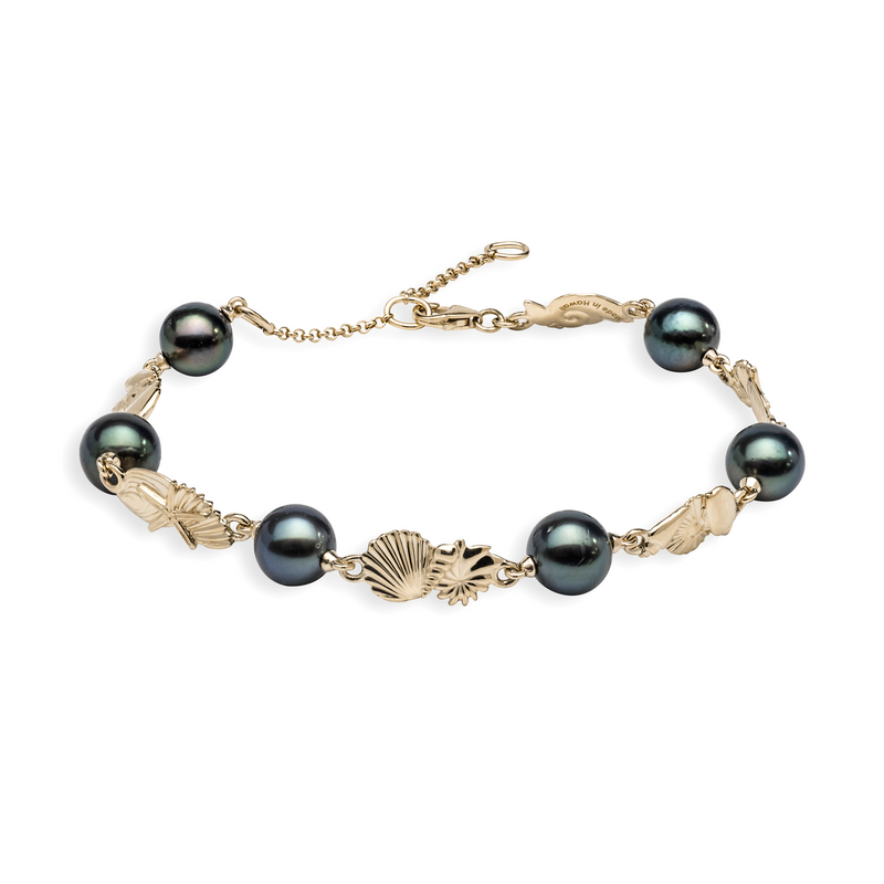 Seashells Tahitian Black Pearl Bracelet in Gold - 7.5"