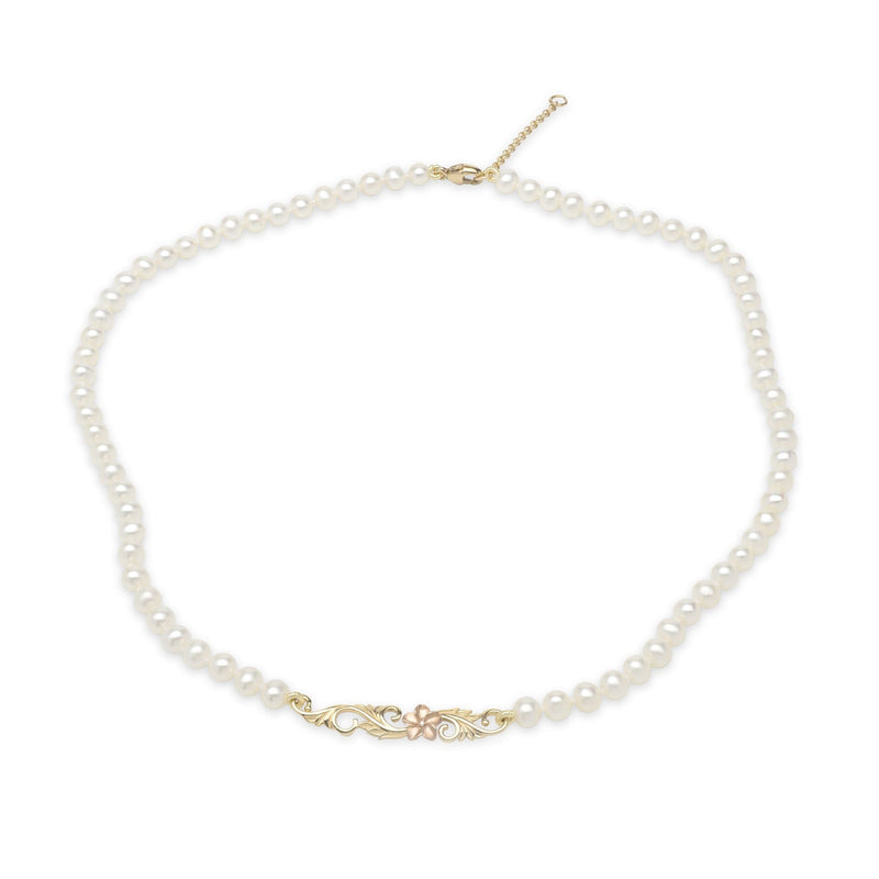 16-18" Adjustable Freshwater Pearl Necklace in Two Tone Gold with Diamond-Maui Divers Jewelry