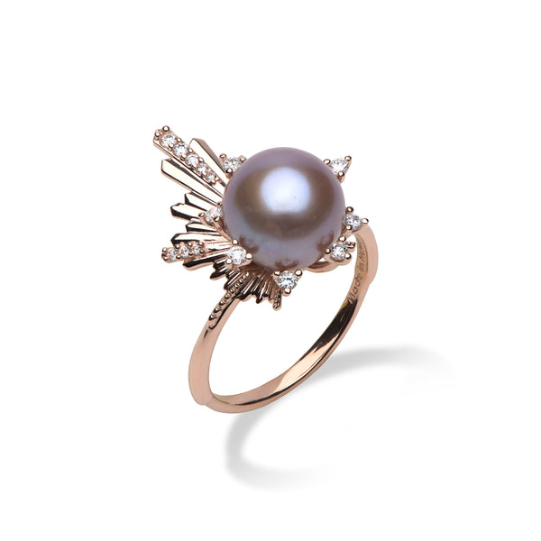 E Hoʻāla Lavender Freshwater Pearl Ring in Rose Gold with Diamonds - 21mm - Maui Divers Jewelry