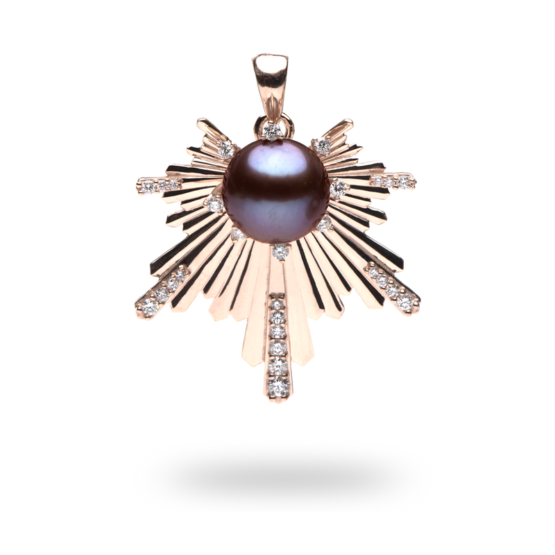 E Hoʻāla Lavender Freshwater Pearl Pendant in Rose Gold with Diamonds - 27mm