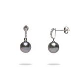 Tahitian Black Pearl Earrings in White Gold with Diamonds - 9-10mm - Maui Divers Jewelry