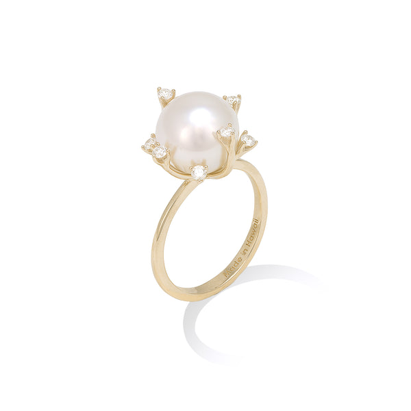 Protea South Sea White Pearl Ring in Gold with Diamonds - 10-15mm