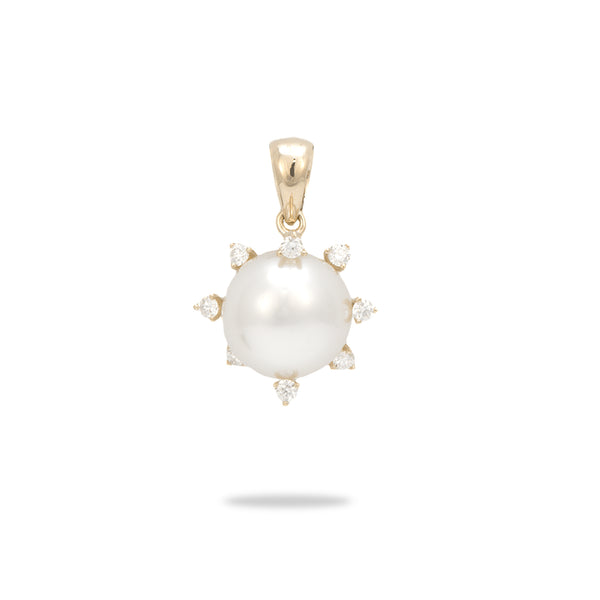Protea South Sea White Pearl Pendant in Gold with Diamonds - 10-15mm