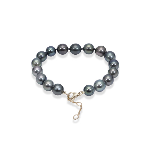 7.5-9" Adjustable Tahitian Black Pearl Bracelet in Gold - 8-10mm - Maui Divers Jewelry