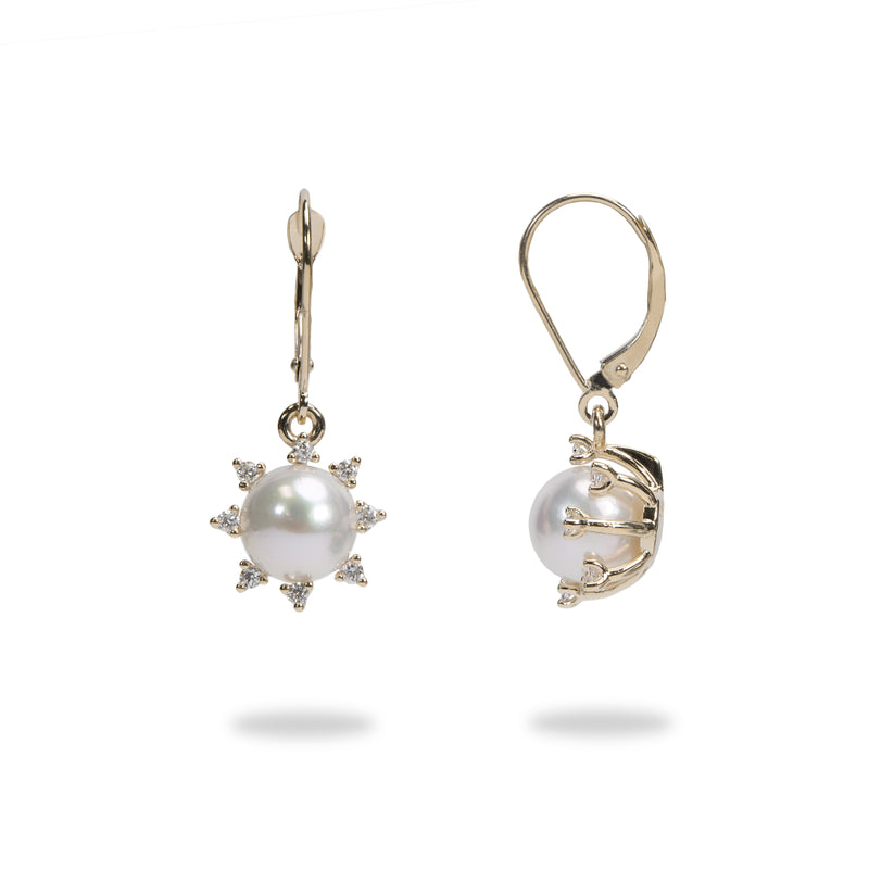 Protea Akoya Pearl Earrings in Gold with Diamonds - 8mm - 006-15502