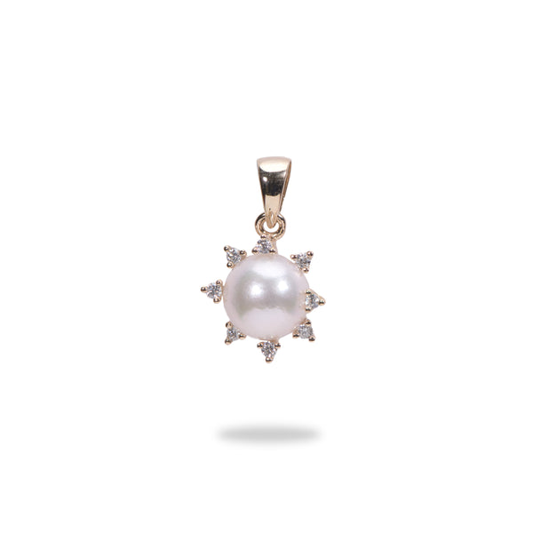 Protea Akoya Pearl Pendant in Gold with Diamonds - 8mm - Maui Divers Jewelry