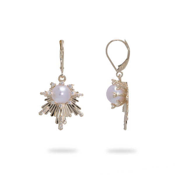 E Ho’āla Akoya Pearl Earrings in Gold with Diamonds - 22mm