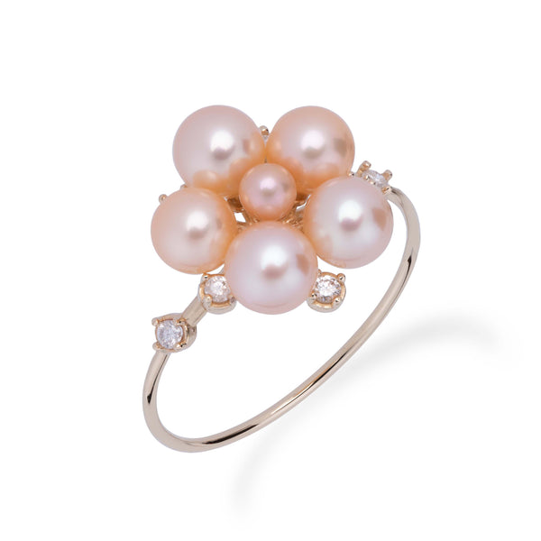 Tiny Bubbles Peach Freshwater Pearl Ring in Gold with Diamonds - Maui Divers Jewelry