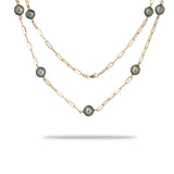 Adjustable Tahitian Black Pearl Paperclip Chain Necklace in Gold - 9-10mm - Maui Divers Jewelry