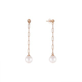 Akoya White Pearl Paperclip Chain Earrings in Rose Gold - 8mm