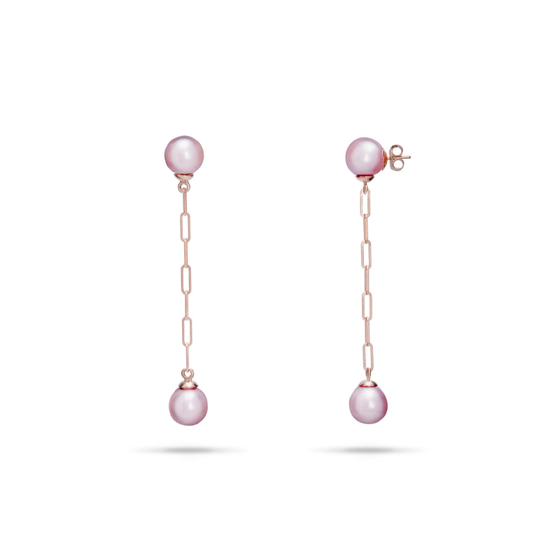 Ultraviolet Freshwater Pearl Paperclip Chain Earrings in Rose Gold - 9-10mm - Maui Divers Jewelry