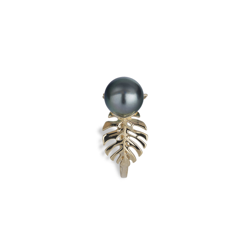 Monstera Tahitian Black Pearl Ring in Gold - 8-9mm - Maui divers Jewelry
