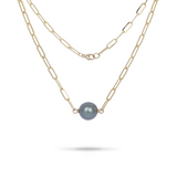 16-17" Tahitian Black PEarl Paperclip Chain Necklace in Gold - 12-13mm - Maui Divers Jewelry