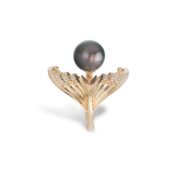 Moon Mermaid Tahitian Black Pearl Ring in Gold with Diamonds - 9-10mm - Maui Divers Jewelry