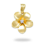Plumeria Pendant in Gold with Diamond - 23mm-Maui Divers Jewelry