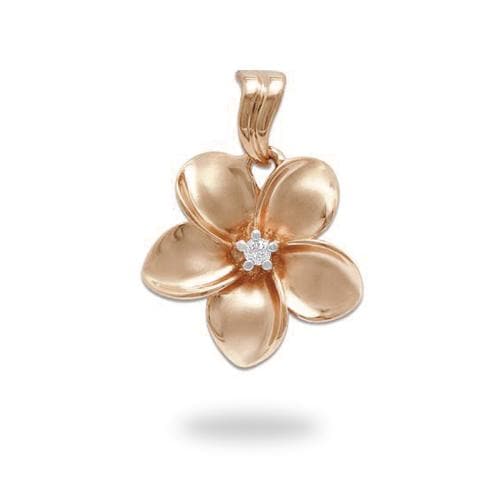 Plumeria Pendant in Rose Gold with Diamond - 18mm-Maui Divers Jewelry