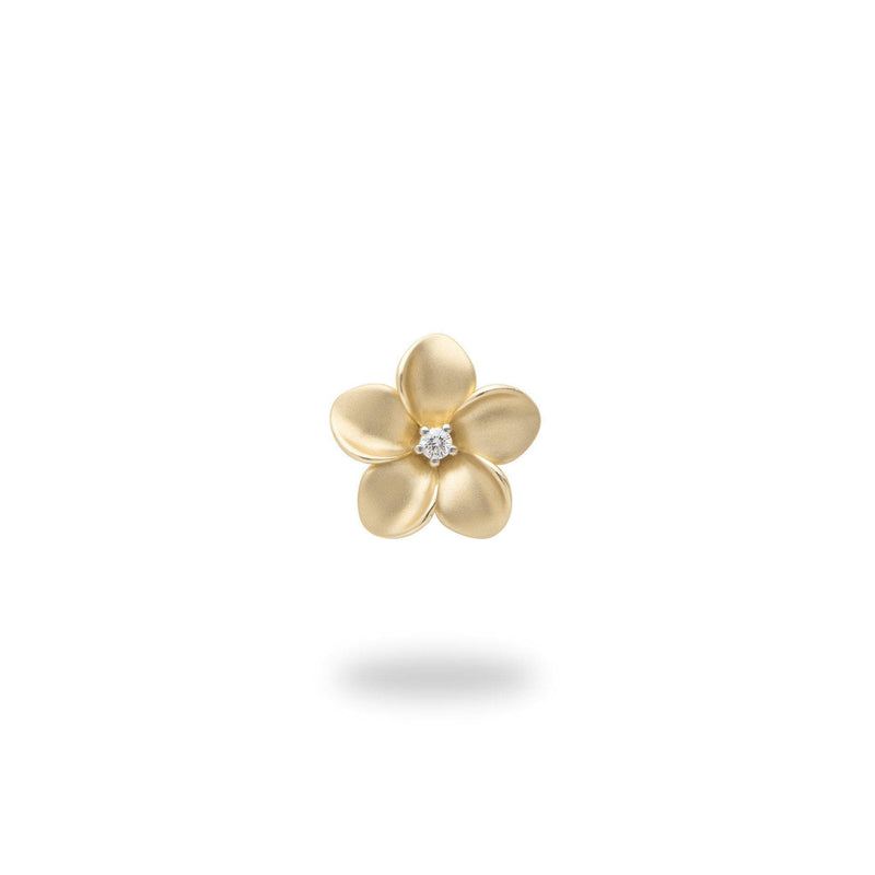 Plumeria Pendant in Gold with Diamond - 11mm-Maui Divers Jewelry