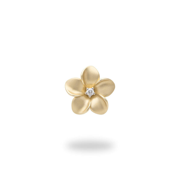 Plumeria Pendant in Gold with Diamond - 13mm-Maui Divers Jewelry
