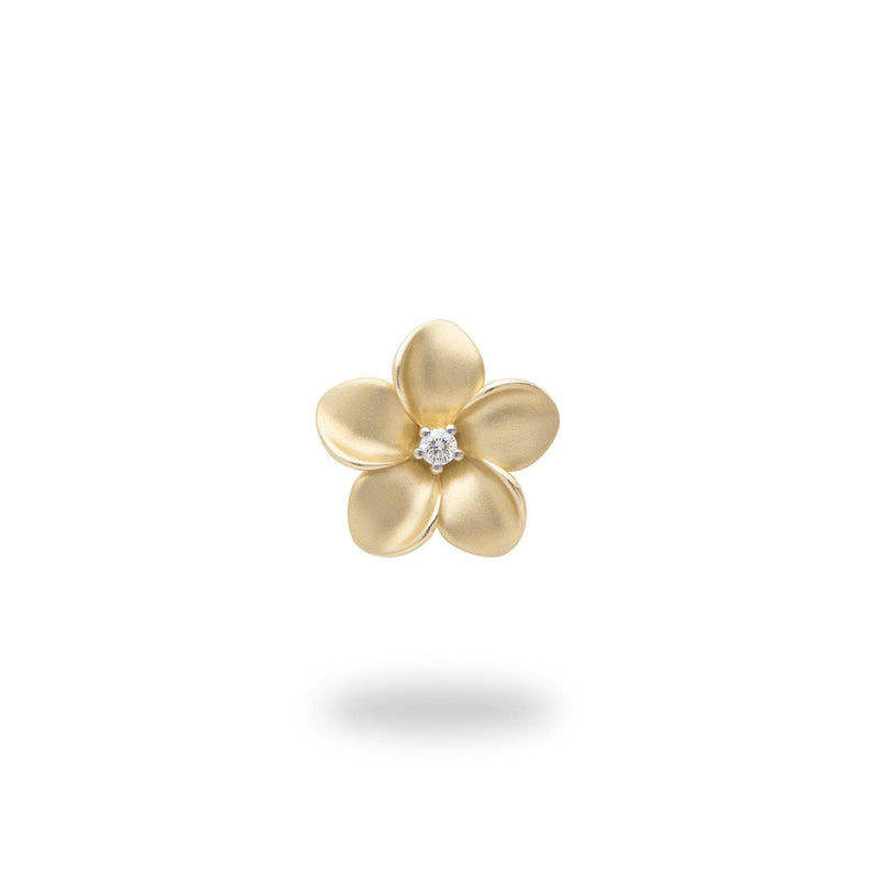 Plumeria Pendant in Gold with Diamond - 13mm-Maui Divers Jewelry