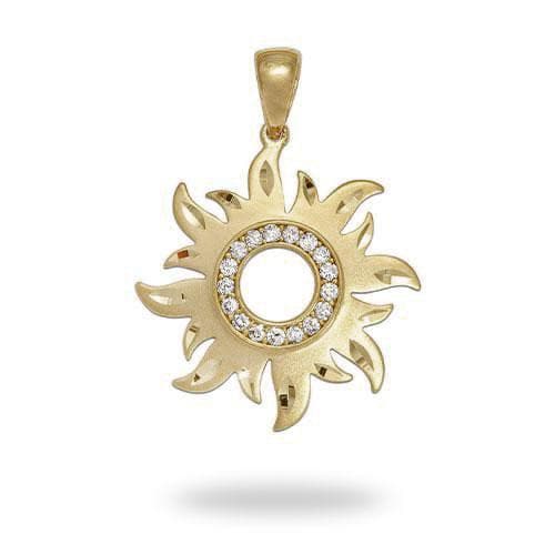 Sun Pendant with Diamonds in Gold - 24mm-Maui Divers Jewelry